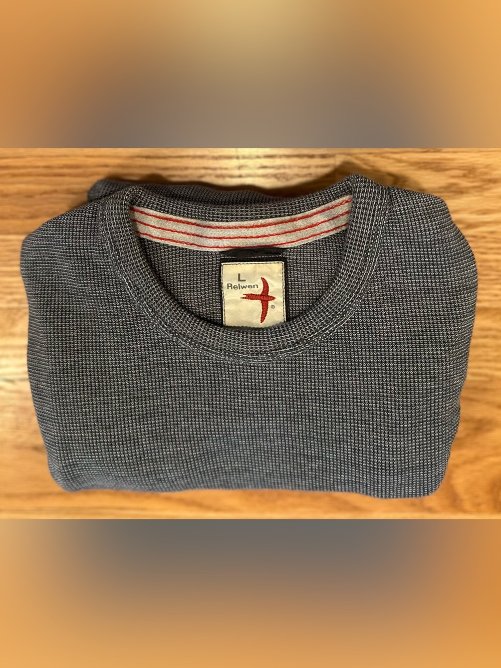 Relwen Men’s Blue/Gray Waffle Knit Long Sleeve Thermal Shirt Size Large Crewneck